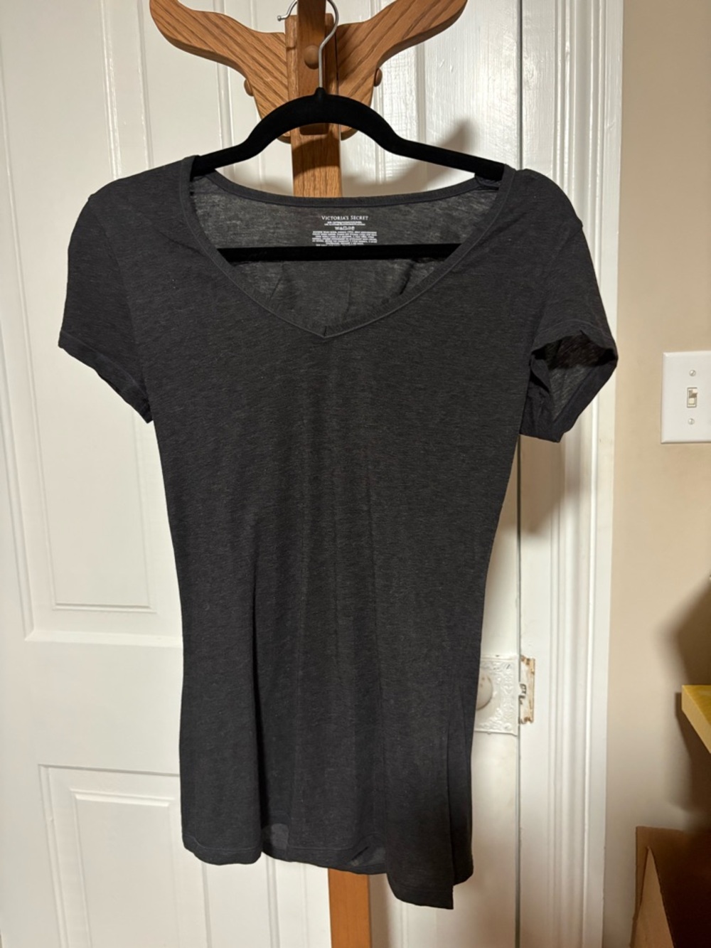 #119 Victoria's Secret Dark Charcoal V-Neck Short Sleeve Tee